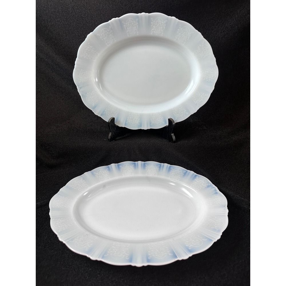 2 MacBeth-Evans Monax American Sweetheart etched Platters 13" Opalescent Glass